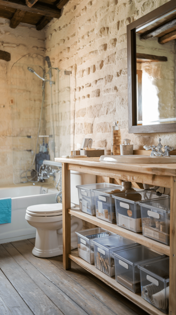 bathroom_clear_acrylic_bins. bathroom organization ideas