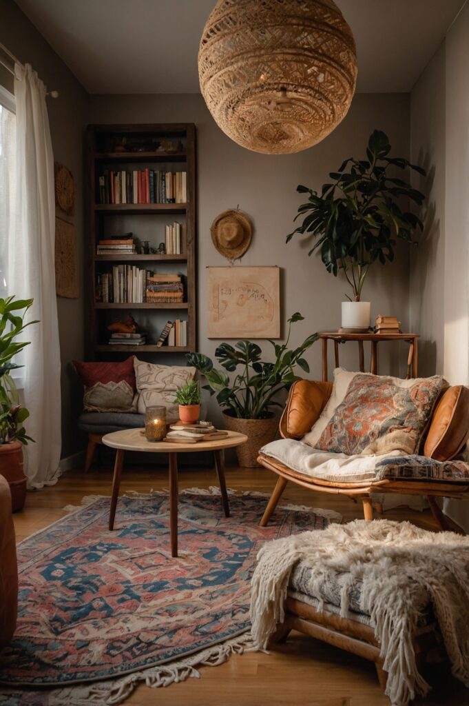 boho living room reading nook