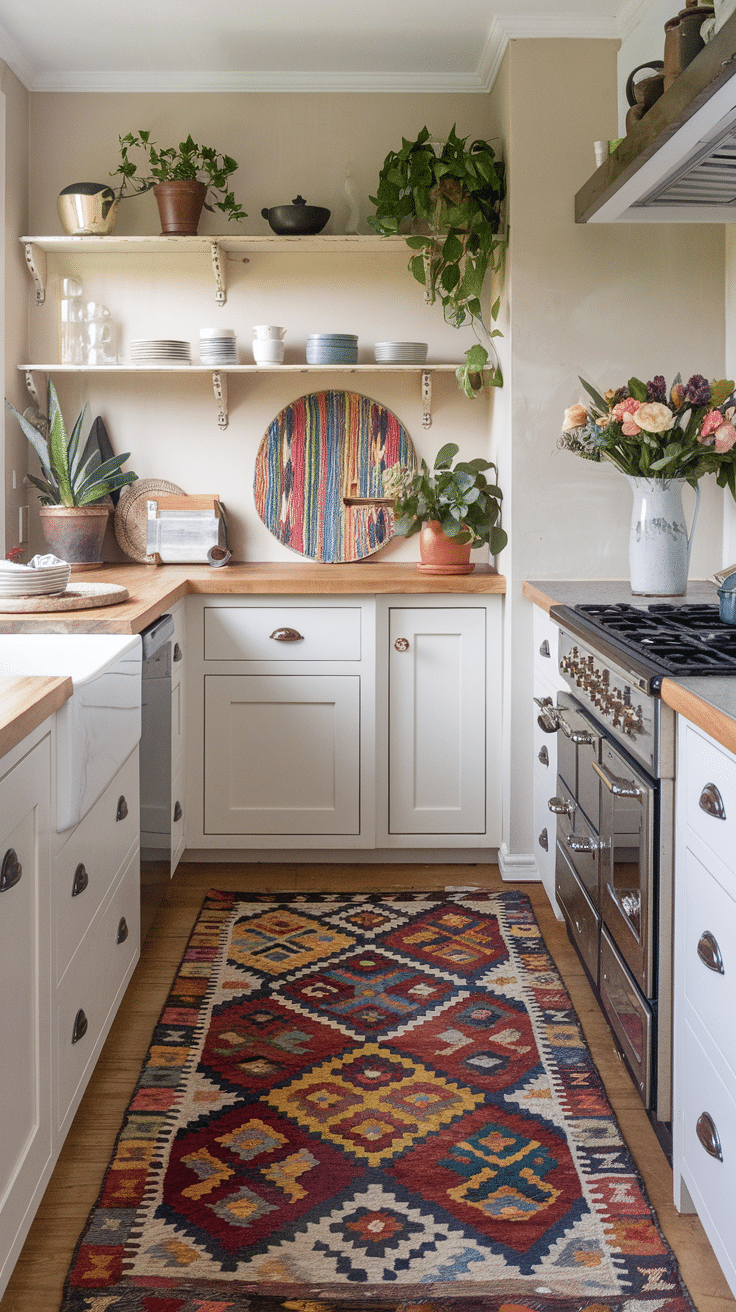 boho kitchen Bold Rugs to Define Spaces