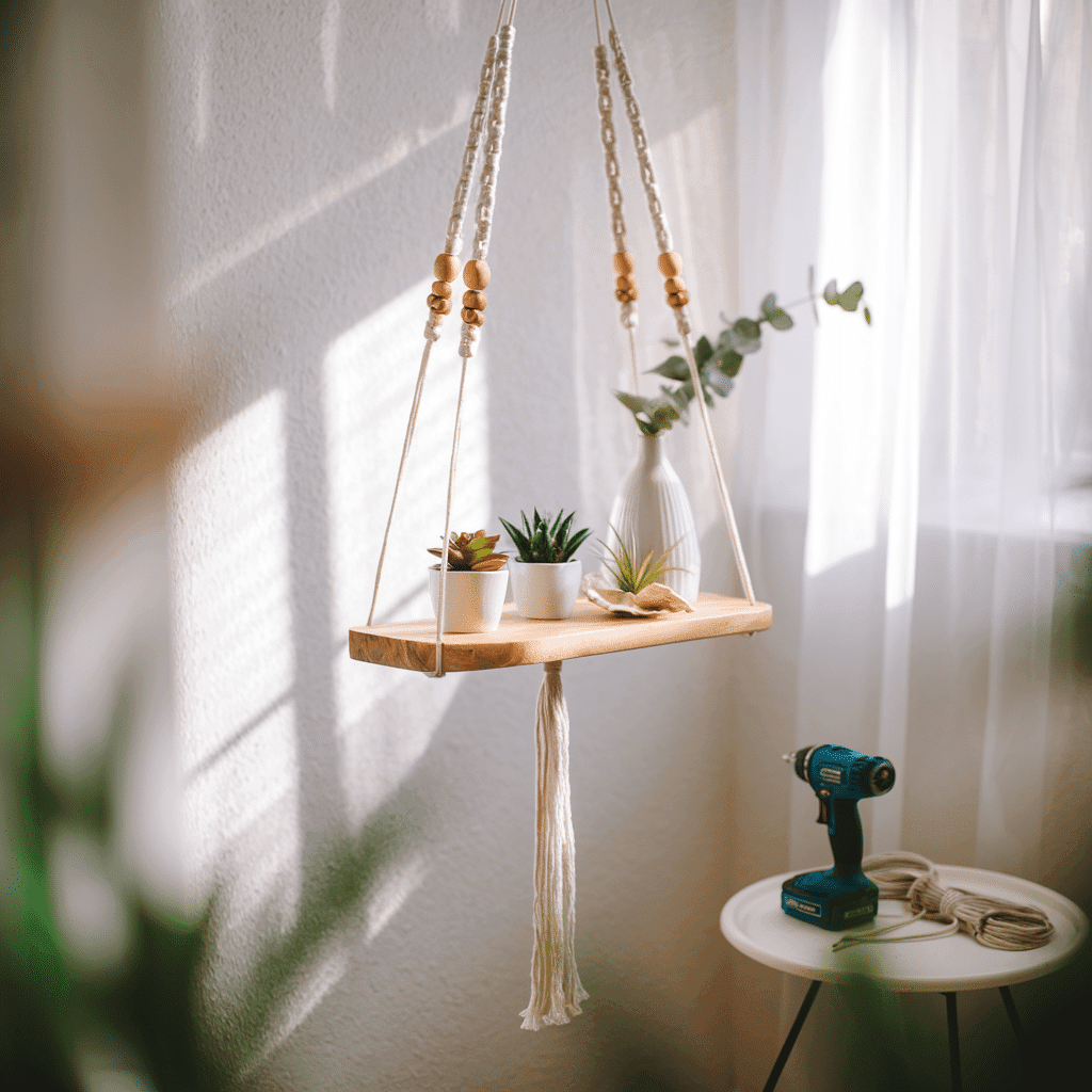 diy boho decor Hanging Plant Shelf